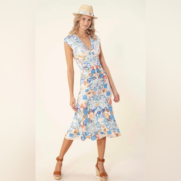 Izidora Ruched Cap Sleeve Jersey Dress - Picture 2 of 7